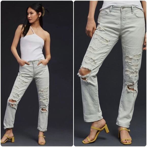 Pilcro Distressed Mid-Rise Slim Boyfriend Jeans in Ocean Studio Size 29 - Picture 14 of 15